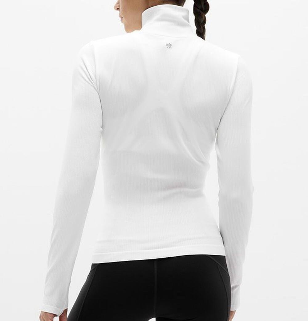 Athleta Flurry Seamless Long Sleeve Pullover Turtleneck Top Buttons White Sz XL